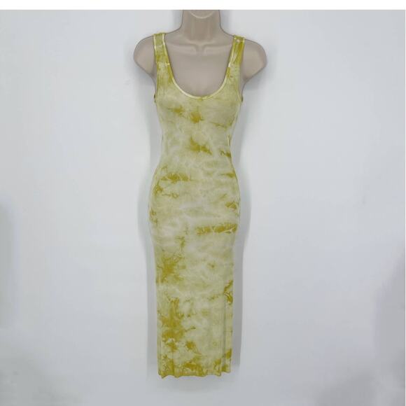 Enza Costa REVOLVE Tie-Dye Tank Dress Bodycon Silk Blend Size S Yellow White - Picture 1 of 9
